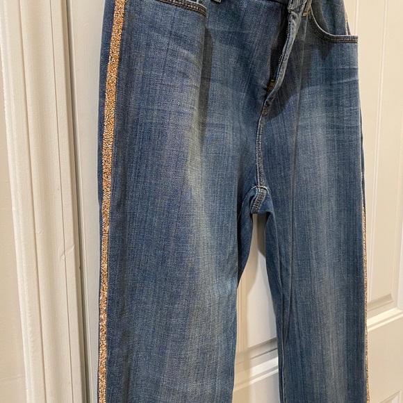 Chico’s Washed Denim Straight Leg Gold Beaded - Picture 3 of 4